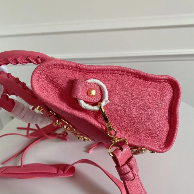 Balenciaga Gray-Pink Goat Leather Motorcycle Bag with Gold Studs - 30cm OnTrend 38323