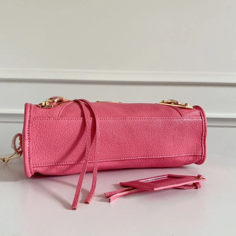 Balenciaga Gray-Pink Goat Leather Motorcycle Bag with Gold Studs - 30cm OnTrend 38323