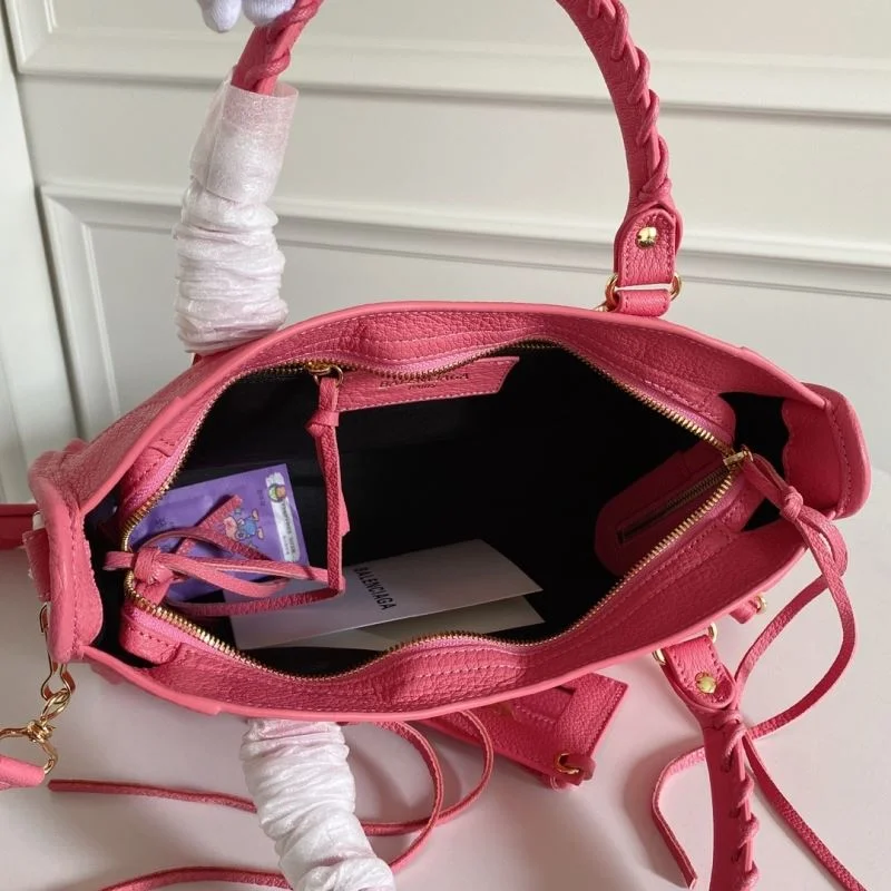 Balenciaga Gray-Pink Goat Leather Motorcycle Bag with Gold Studs - 30cm OnTrend 38323