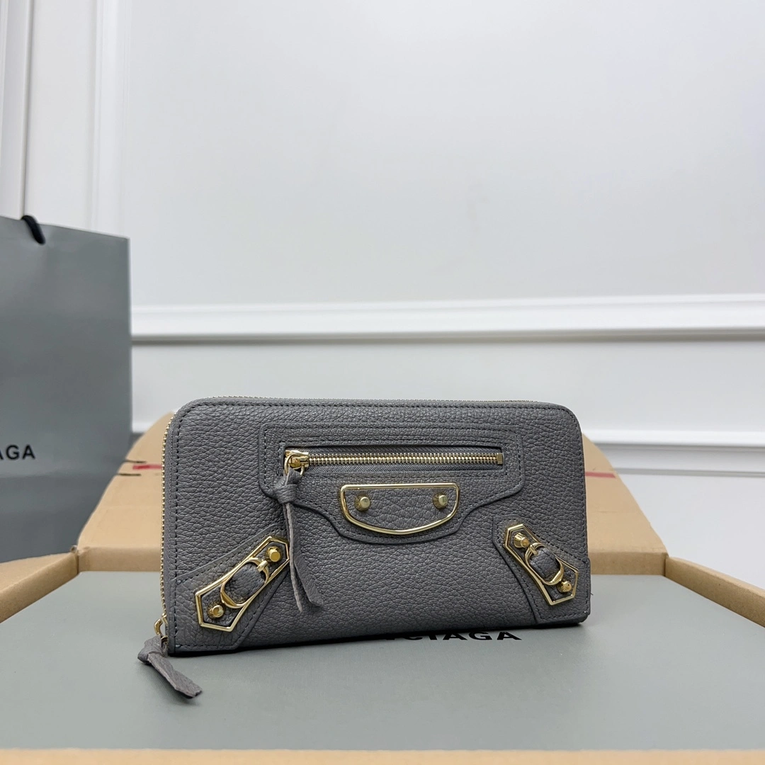 Balenciaga Gray Retro Zip Goat Leather Motorcycle Wallet UrbanChic 60842