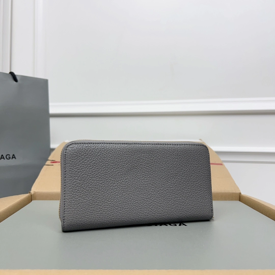 Balenciaga Gray Retro Zip Goat Leather Motorcycle Wallet UrbanChic 60842