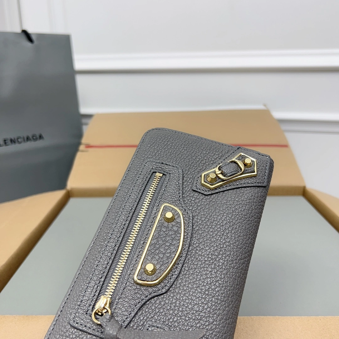 Balenciaga Gray Retro Zip Goat Leather Motorcycle Wallet UrbanChic 60842