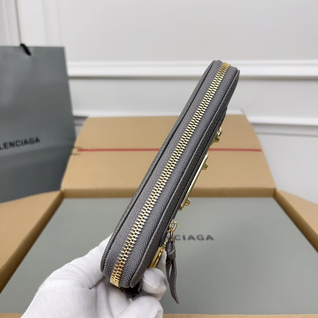 Balenciaga Gray Retro Zip Goat Leather Motorcycle Wallet UrbanChic 60842