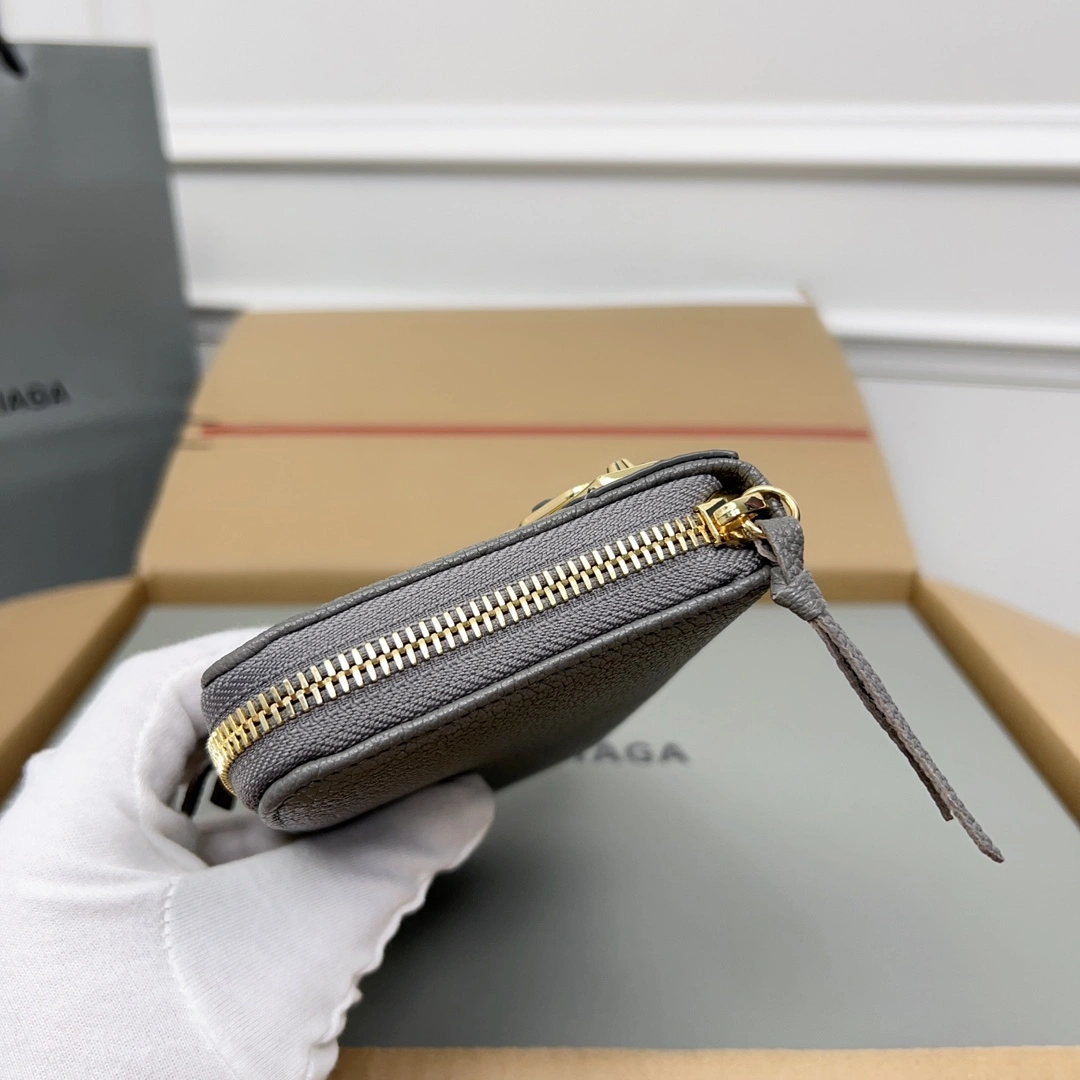 Balenciaga Gray Retro Zip Goat Leather Motorcycle Wallet UrbanChic 60842