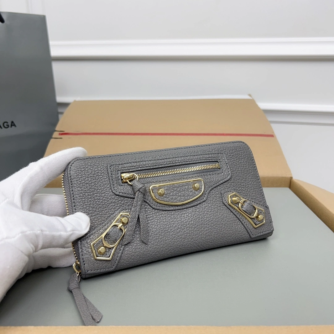 Balenciaga Gray Retro Zip Goat Leather Motorcycle Wallet UrbanChic 60842