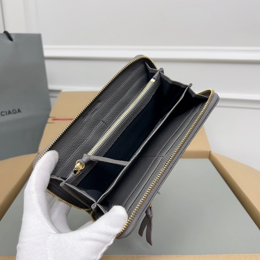 Balenciaga Gray Retro Zip Goat Leather Motorcycle Wallet UrbanChic 60842