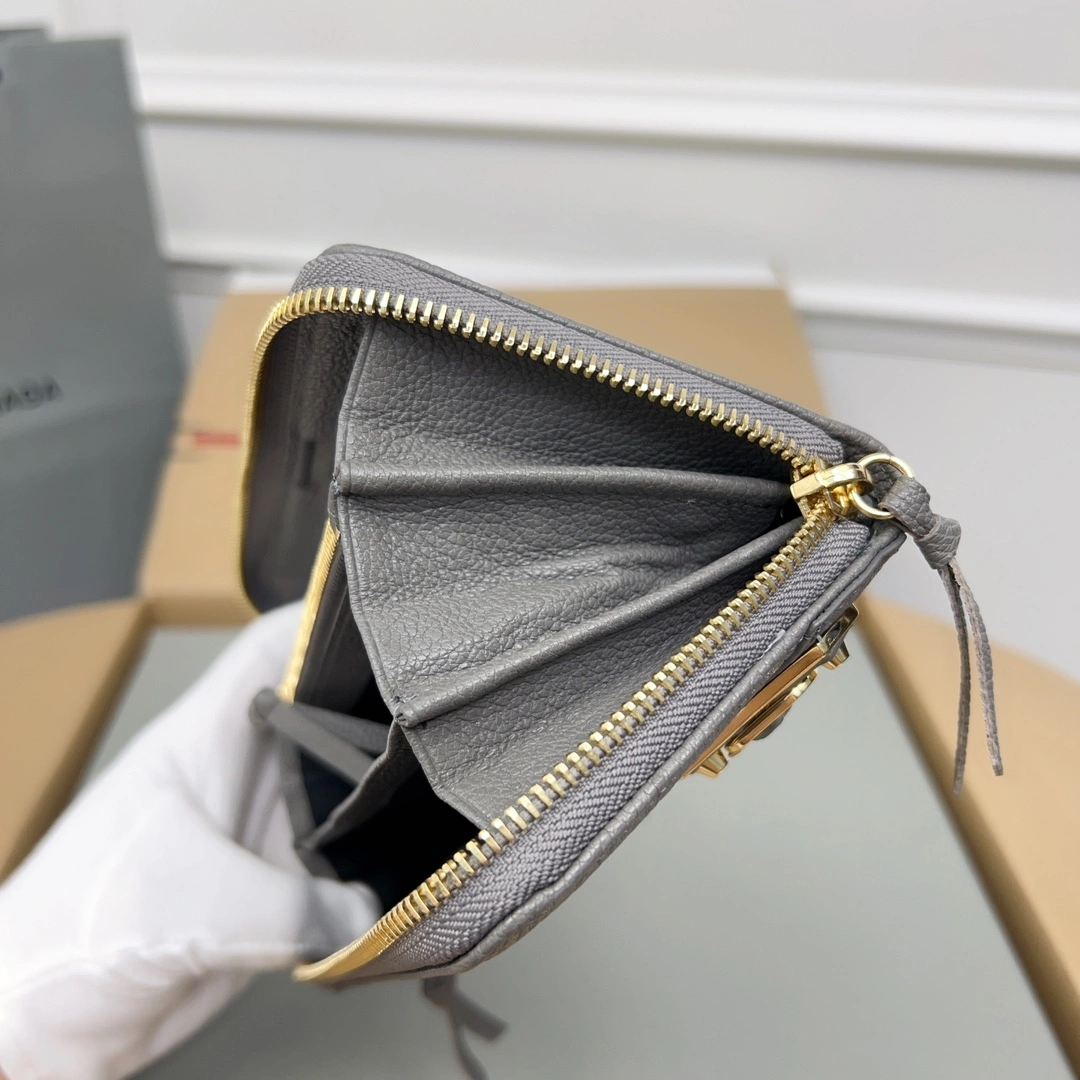 Balenciaga Gray Retro Zip Goat Leather Motorcycle Wallet UrbanChic 60842