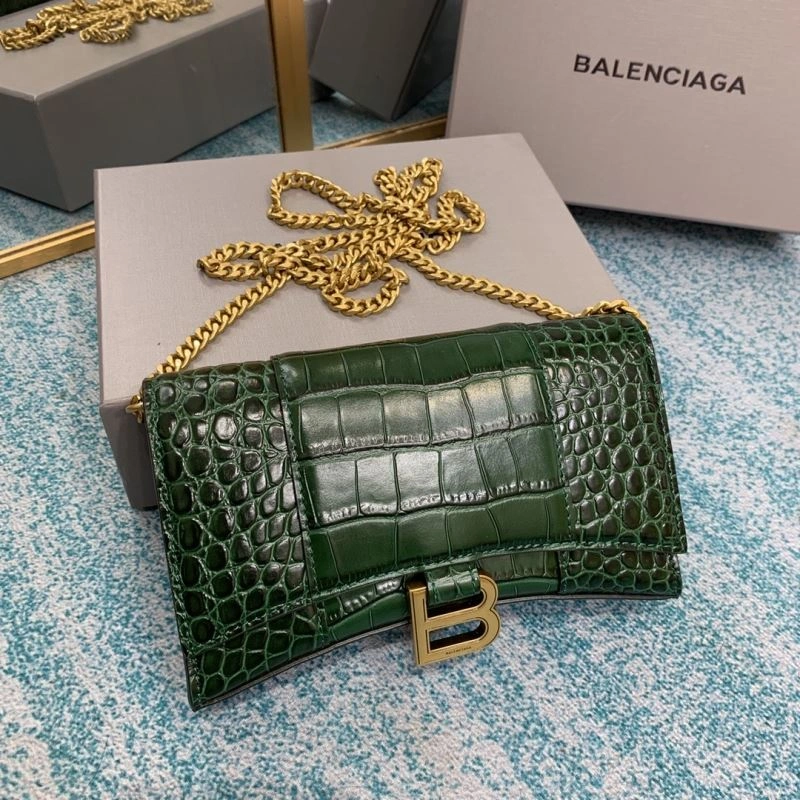 Balenciaga Green Crocodile Hourglass Chain Bag with Gold Accent Tailored 72605