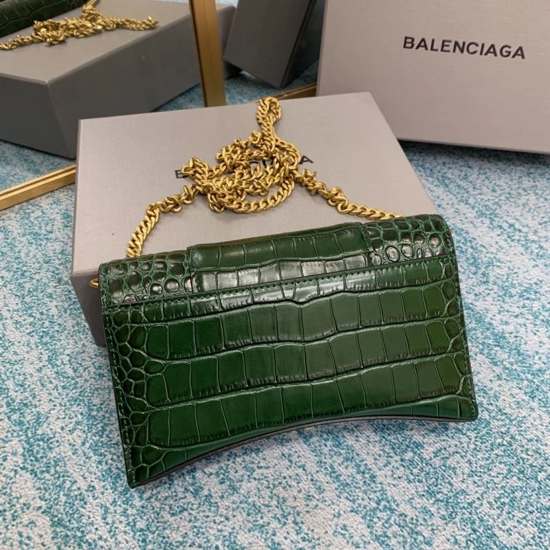 Balenciaga Green Crocodile Hourglass Chain Bag with Gold Accent Tailored 72605