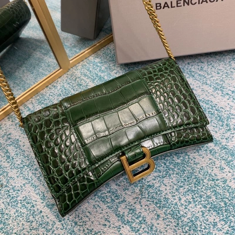 Balenciaga Green Crocodile Hourglass Chain Bag with Gold Accent Tailored 72605