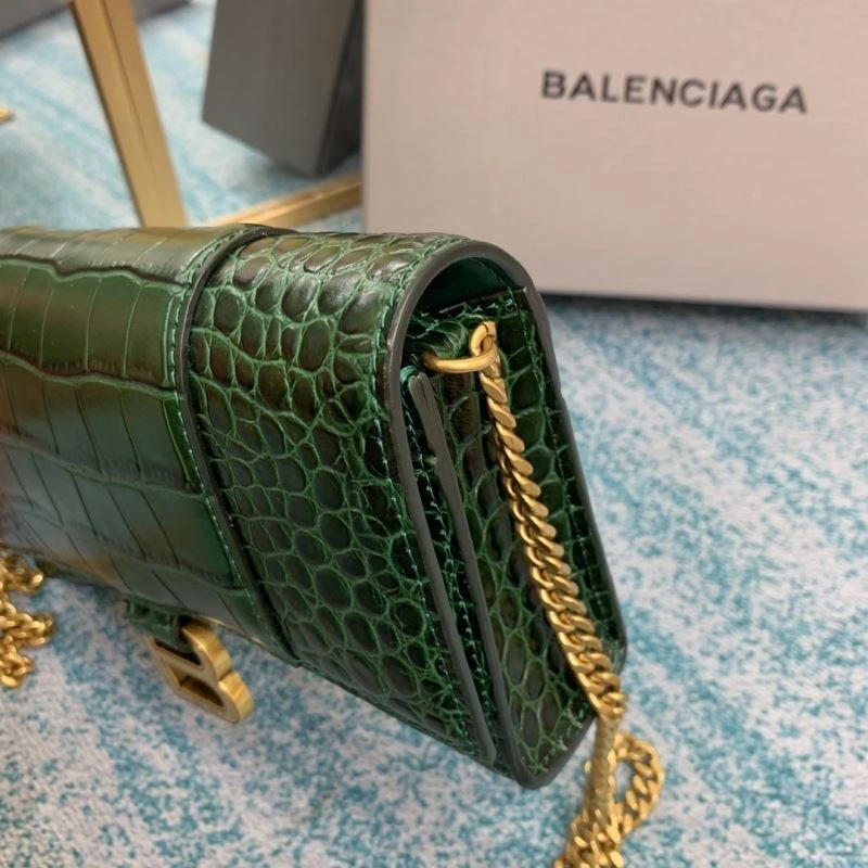 Balenciaga Green Crocodile Hourglass Chain Bag with Gold Accent Tailored 72605