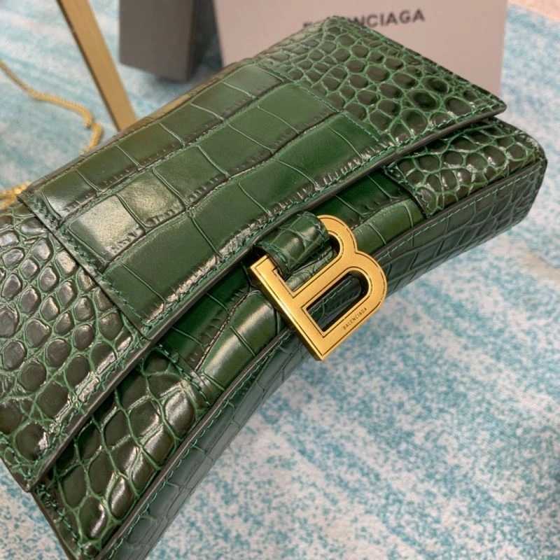 Balenciaga Green Crocodile Hourglass Chain Bag with Gold Accent Tailored 72605