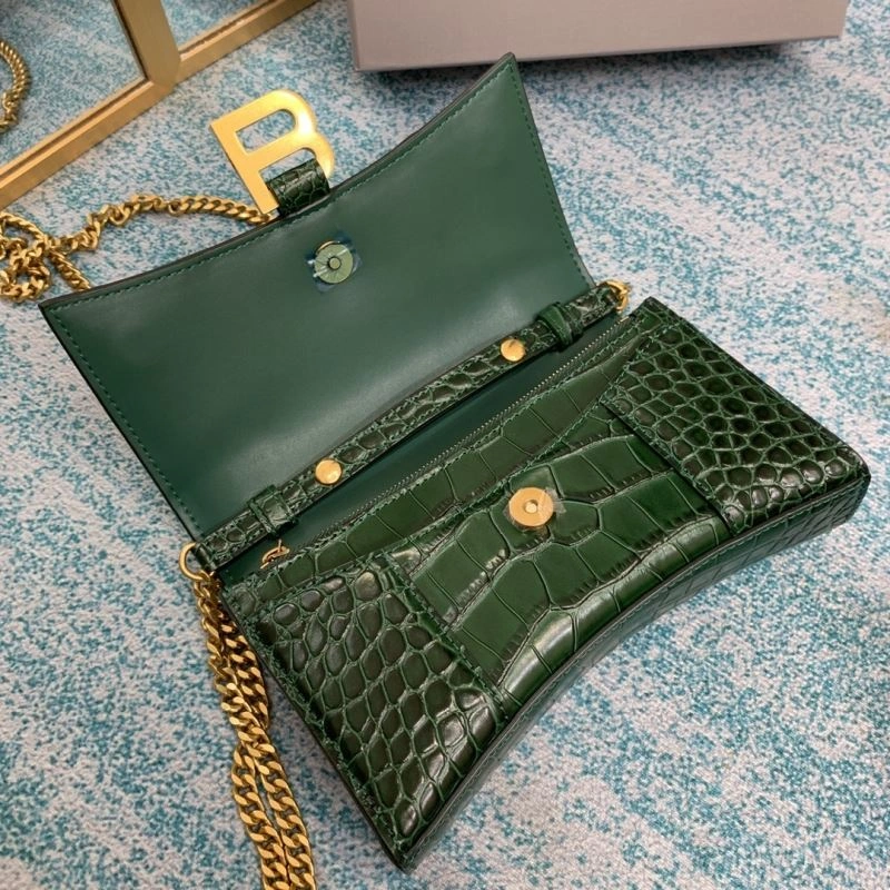 Balenciaga Green Crocodile Hourglass Chain Bag with Gold Accent Tailored 72605