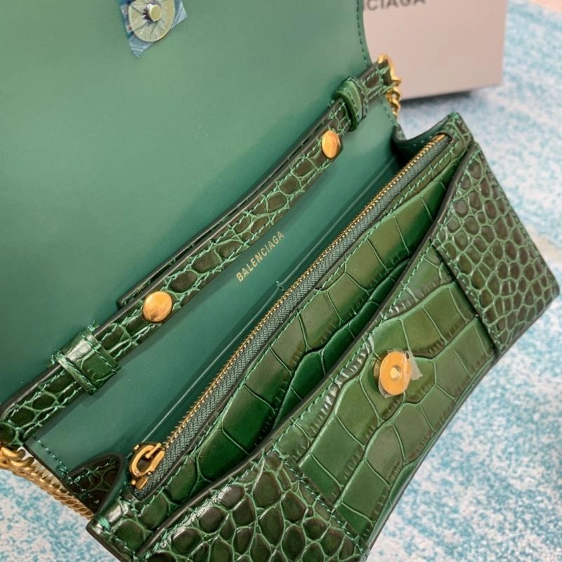 Balenciaga Green Crocodile Hourglass Chain Bag with Gold Accent Tailored 72605