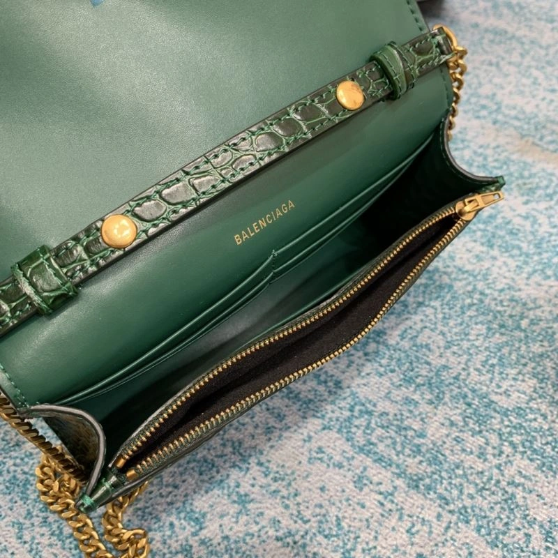 Balenciaga Green Crocodile Hourglass Chain Bag with Gold Accent Tailored 72605