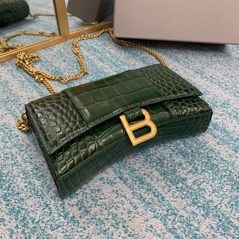 Balenciaga Green Crocodile Hourglass Chain Bag with Gold Accent Tailored 72605