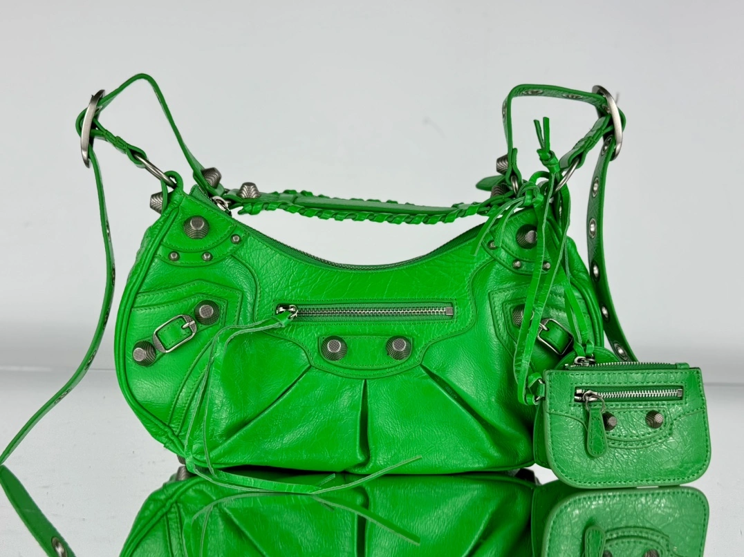 Balenciaga Green Oil Wax Le Cagole Half-Moon Dumpling Bag TechFriendly 61069