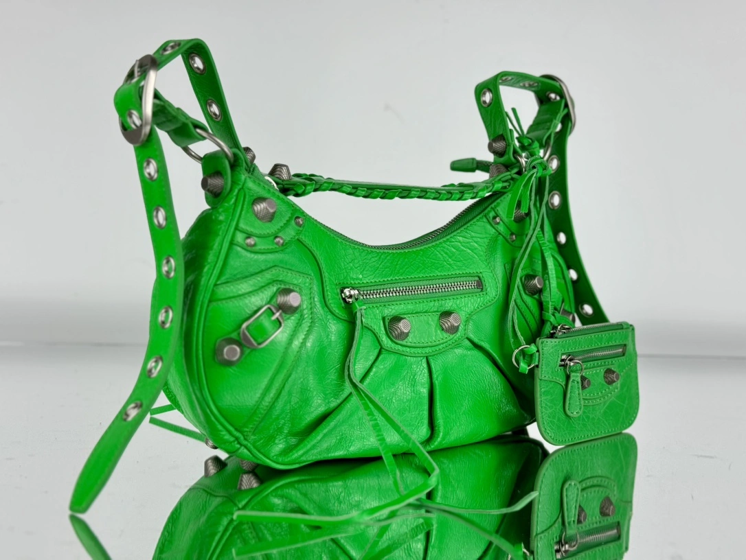 Balenciaga Green Oil Wax Le Cagole Half-Moon Dumpling Bag TechFriendly 61069