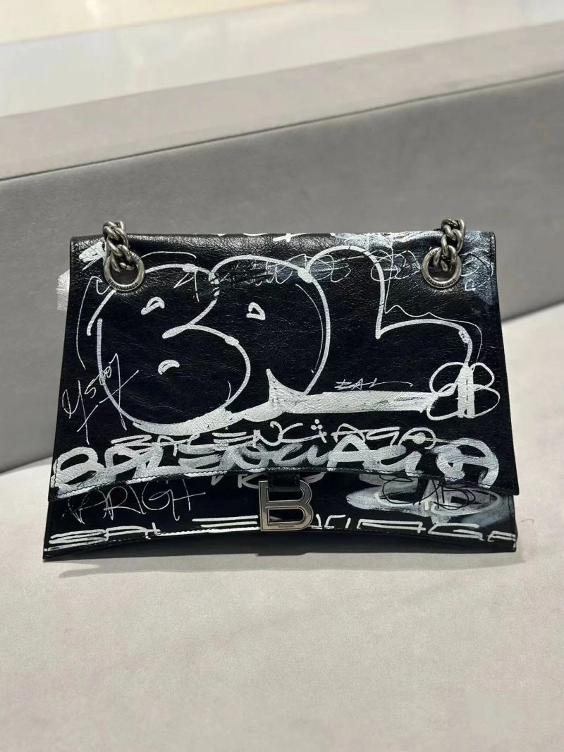 Balenciaga Hand-Painted Black Cracked Sheepskin Graffiti Bag OnTrend 70047