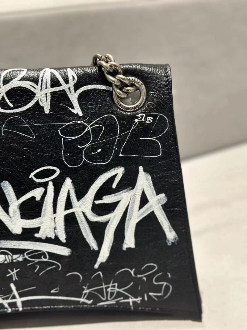 Balenciaga Hand-Painted Black Cracked Sheepskin Graffiti Bag OnTrend 70047