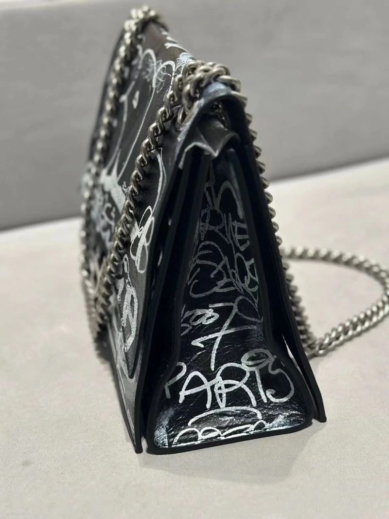 Balenciaga Hand-Painted Black Cracked Sheepskin Graffiti Bag OnTrend 70047