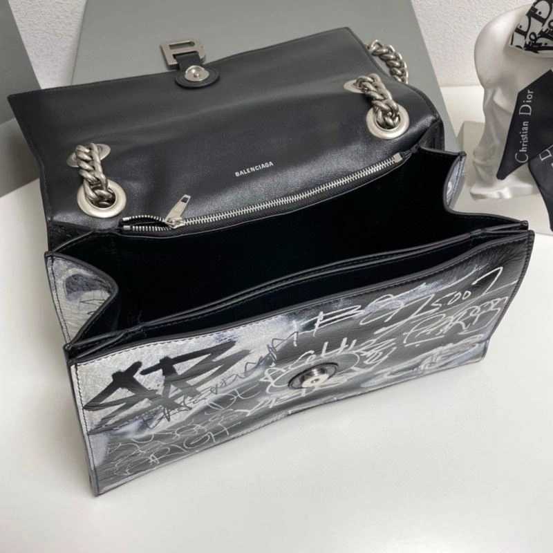Balenciaga Hand-Painted Black Cracked Sheepskin Graffiti Bag OnTrend 70047
