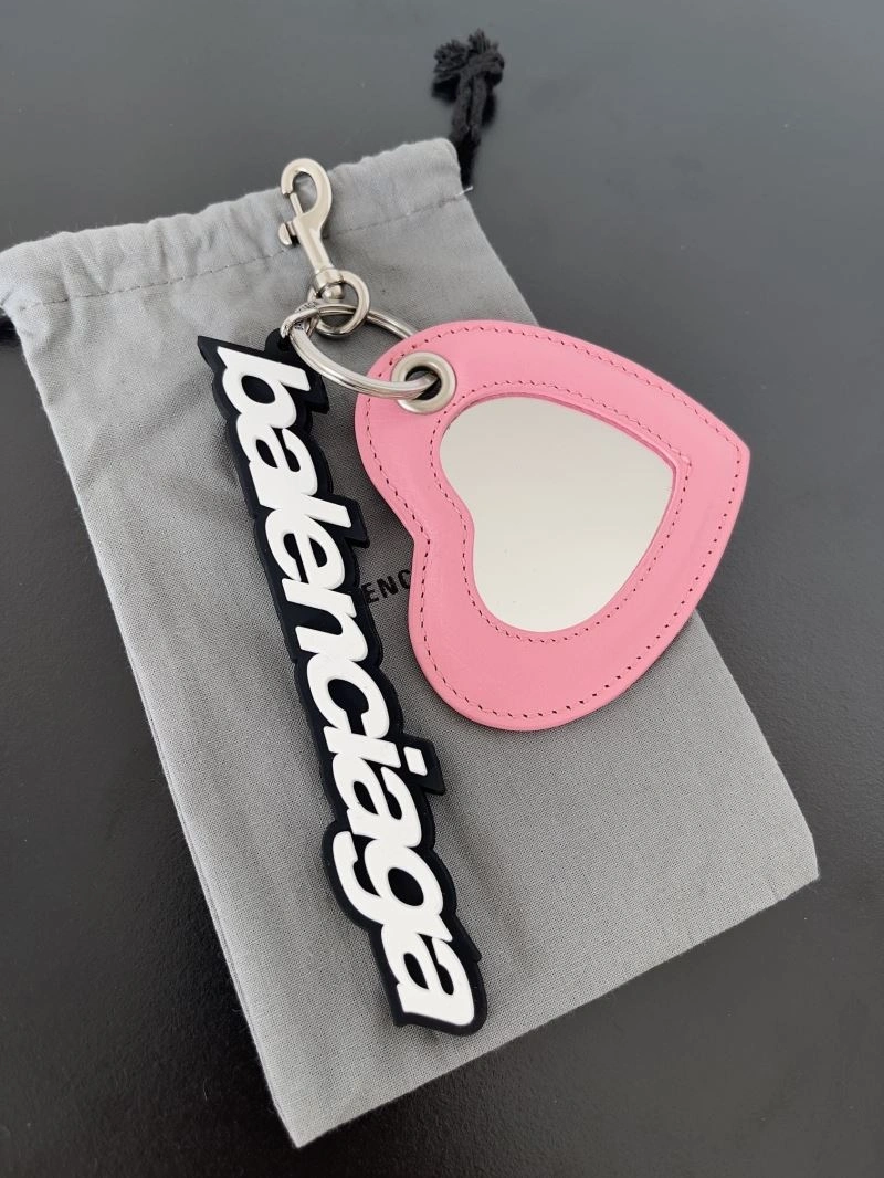 QuickDry Balenciaga Heart Mirror Charm Keychain with Sheepskin Pendant 70131