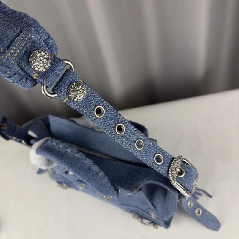 FashionForward Balenciaga Heartfelt Deep Blue Rhinestone Cagole Motorcycle Bag 78776