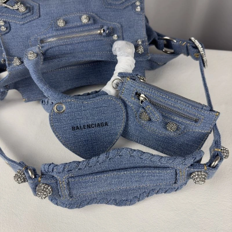 FashionForward Balenciaga Heartfelt Deep Blue Rhinestone Cagole Motorcycle Bag 78776