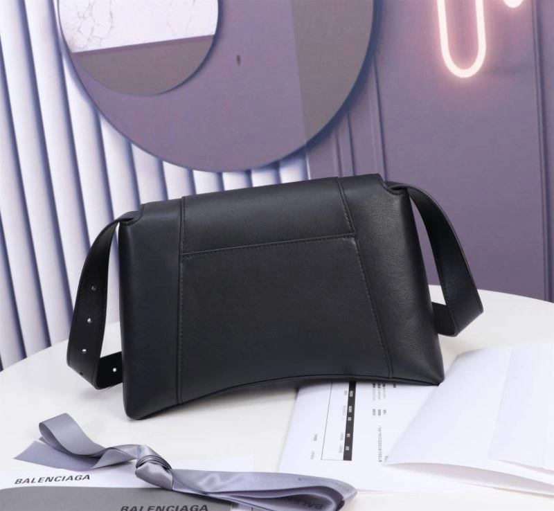 Efficient Balenciaga Hourglass Arc Black Gun Bag with Embossed Cowhide Texture 75309