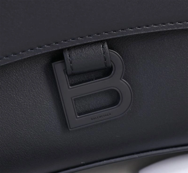 Efficient Balenciaga Hourglass Arc Black Gun Bag with Embossed Cowhide Texture 75309