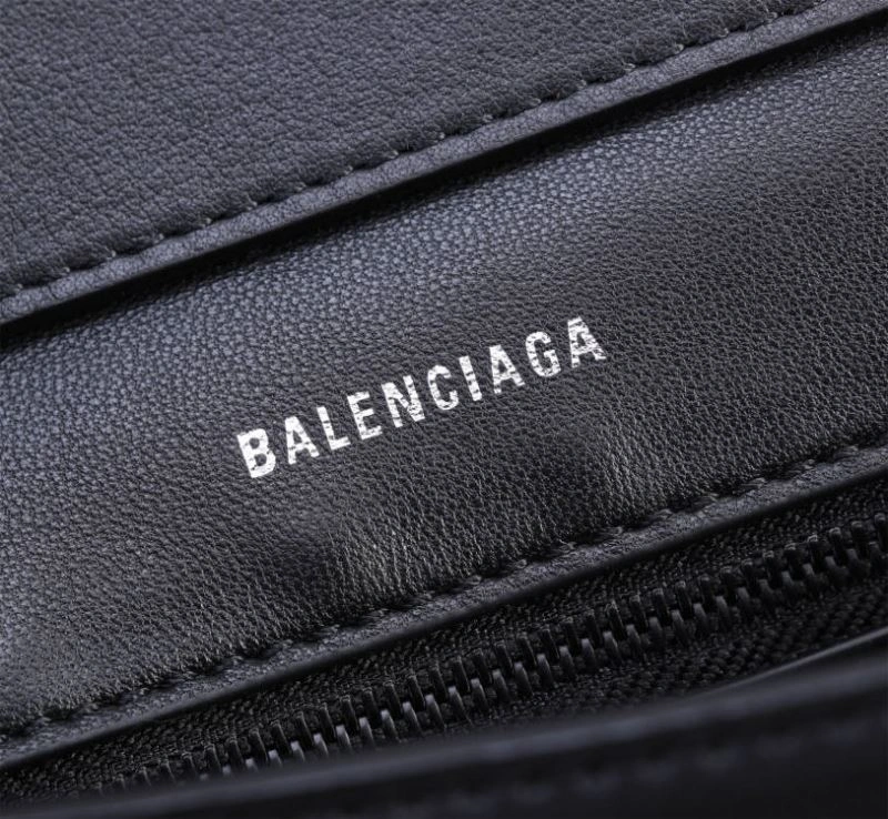 Efficient Balenciaga Hourglass Arc Black Gun Bag with Embossed Cowhide Texture 75309