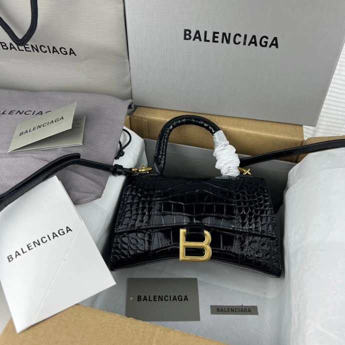 Durable Balenciaga Hourglass Bag - Crocodile Pattern with Gold Buckle 78712