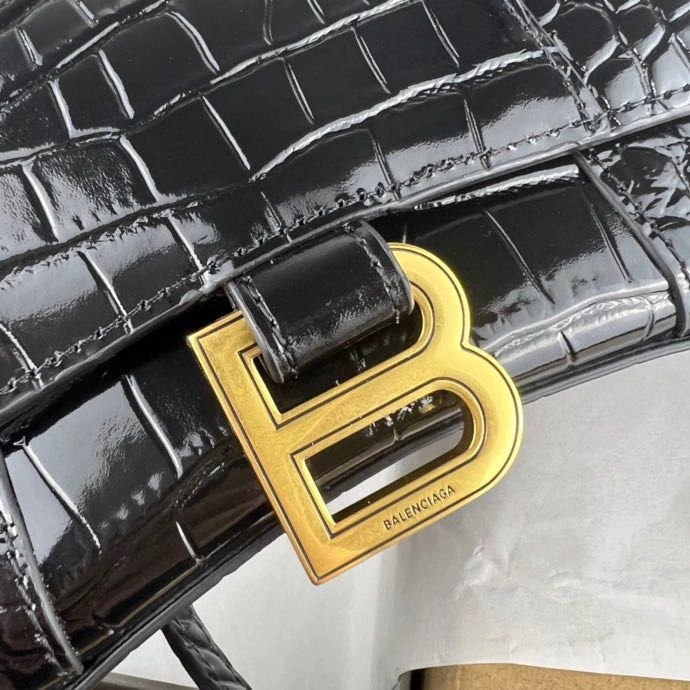 Durable Balenciaga Hourglass Bag - Crocodile Pattern with Gold Buckle 78712