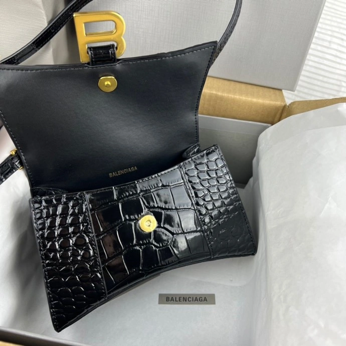 Durable Balenciaga Hourglass Bag - Crocodile Pattern with Gold Buckle 78712