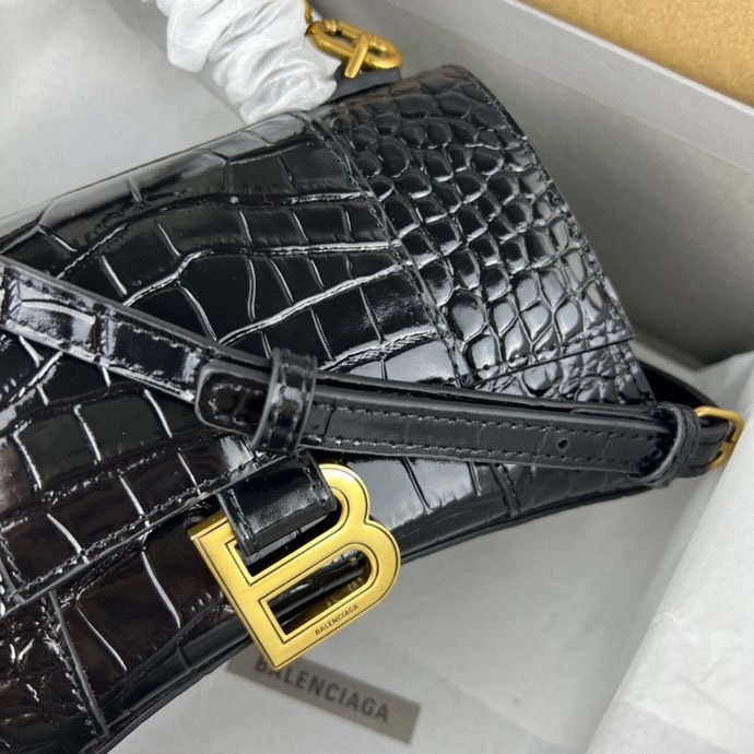 Durable Balenciaga Hourglass Bag - Crocodile Pattern with Gold Buckle 78712