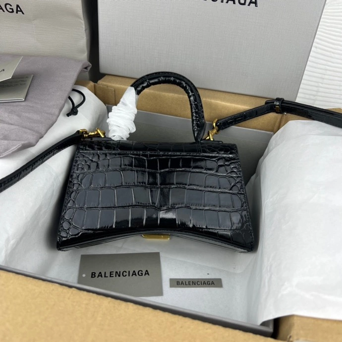 Durable Balenciaga Hourglass Bag - Crocodile Pattern with Gold Buckle 78712