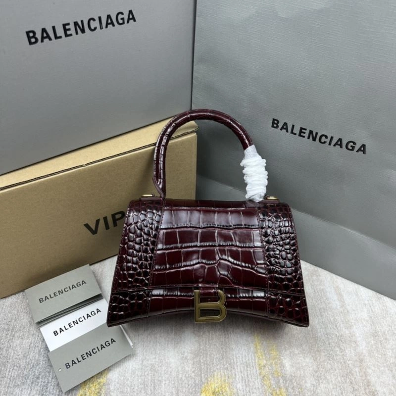 Versatile Balenciaga Hourglass Bag - Wine Red Crocodile Pattern 78682