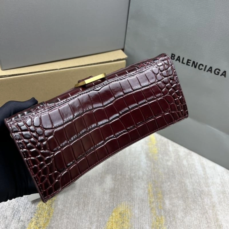 Versatile Balenciaga Hourglass Bag - Wine Red Crocodile Pattern 78682