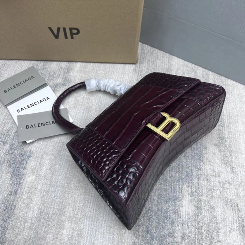 Versatile Balenciaga Hourglass Bag - Wine Red Crocodile Pattern 78682