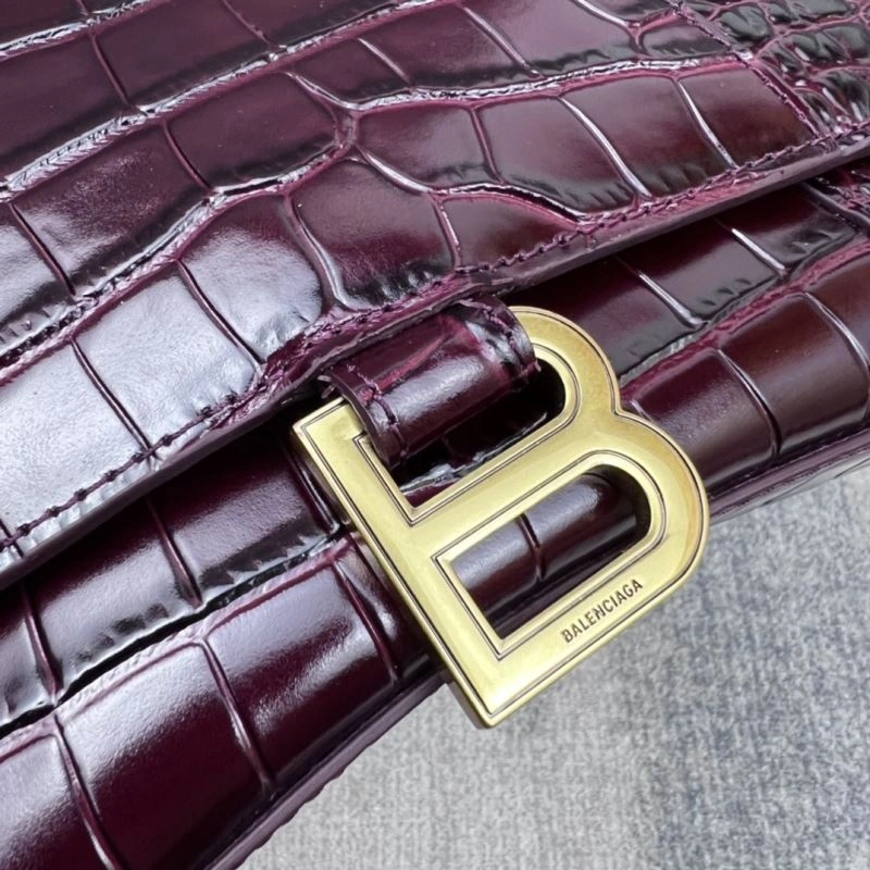 Versatile Balenciaga Hourglass Bag - Wine Red Crocodile Pattern 78682