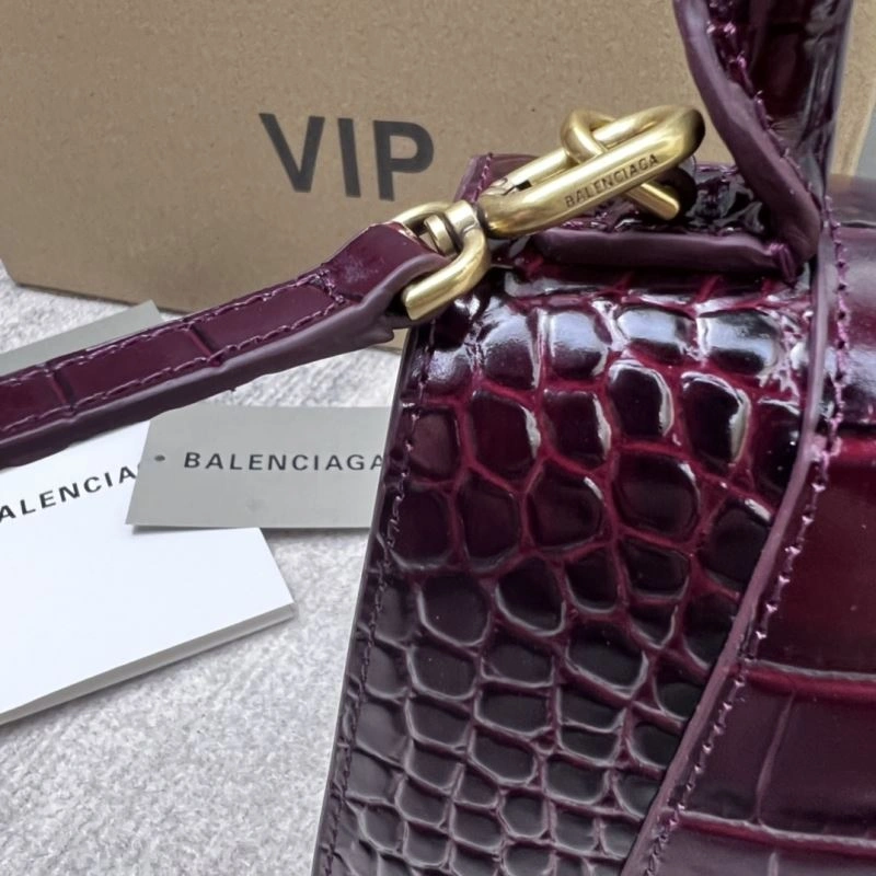 Versatile Balenciaga Hourglass Bag - Wine Red Crocodile Pattern 78682