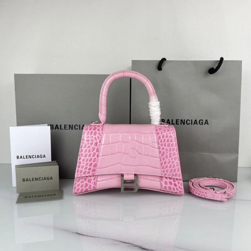 Flexible Balenciaga Hourglass Bag in Sakura Pink Crocodile with Silver Buckle 78736