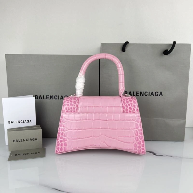 Flexible Balenciaga Hourglass Bag in Sakura Pink Crocodile with Silver Buckle 78736