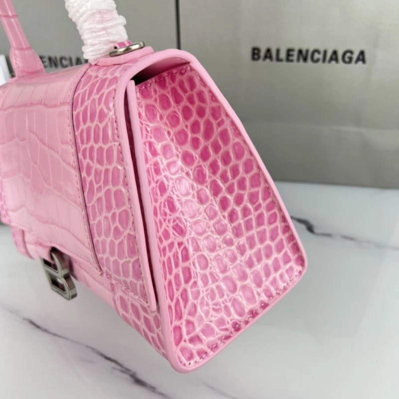 Flexible Balenciaga Hourglass Bag in Sakura Pink Crocodile with Silver Buckle 78736