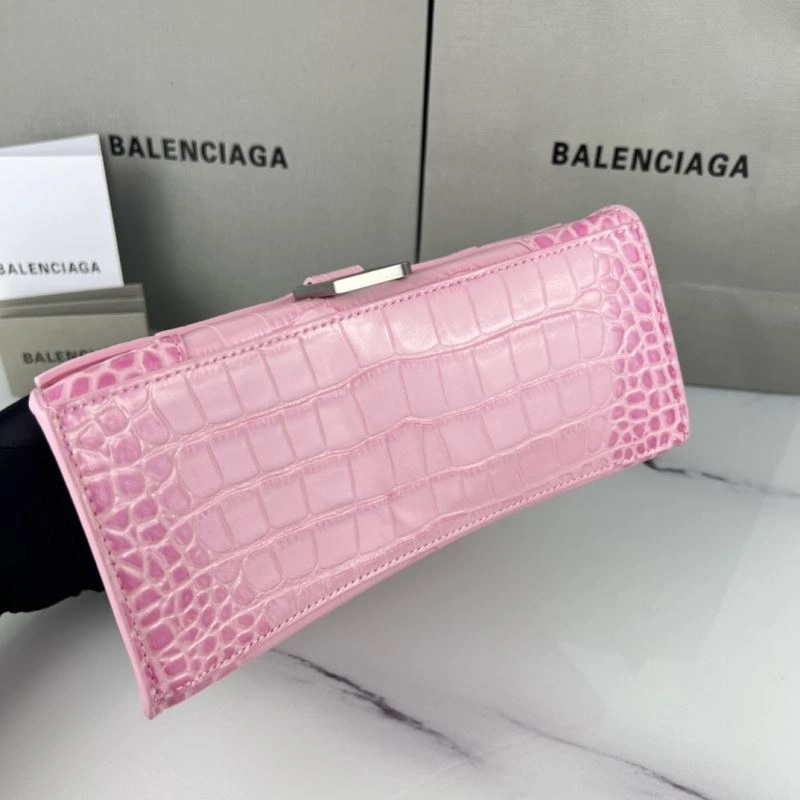 Flexible Balenciaga Hourglass Bag in Sakura Pink Crocodile with Silver Buckle 78736