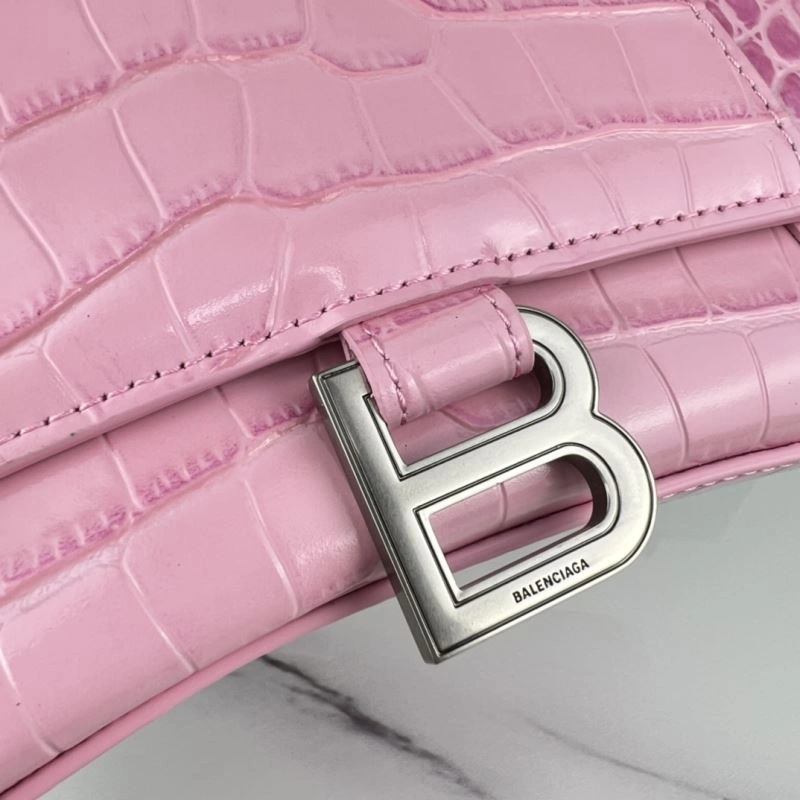 Flexible Balenciaga Hourglass Bag in Sakura Pink Crocodile with Silver Buckle 78736