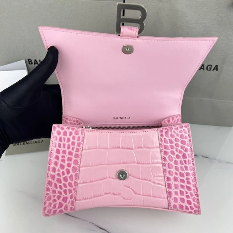 Flexible Balenciaga Hourglass Bag in Sakura Pink Crocodile with Silver Buckle 78736