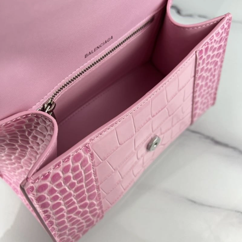 Flexible Balenciaga Hourglass Bag in Sakura Pink Crocodile with Silver Buckle 78736