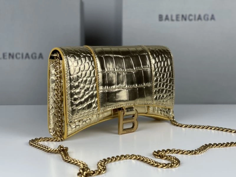 Balenciaga Hourglass Chain Bag with Crocodile Pattern and Gold Buckle Sustainable 78683